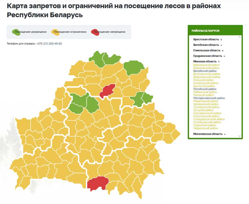 В каких районах Минской области действуют ограничения на посещение лесов? В каких районах Минской области действуют ограничения на посещение лесов?