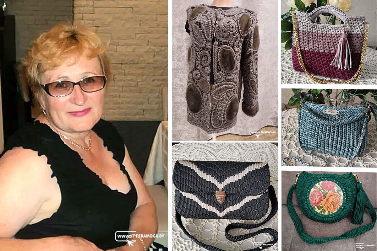 Раиса Рогач вышивает модные женские сумочки и дубленки в технике ирландского кружева