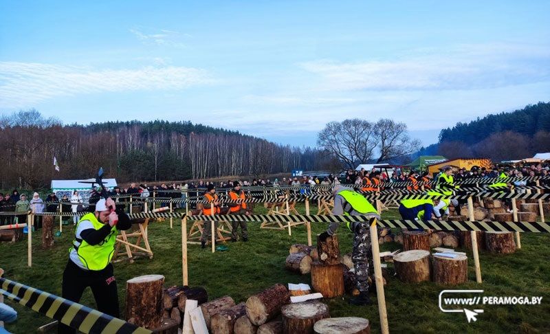Под Минском стартовал IV чемпионат по колке дров среди среди журналистов. Участвуют и вилейчане